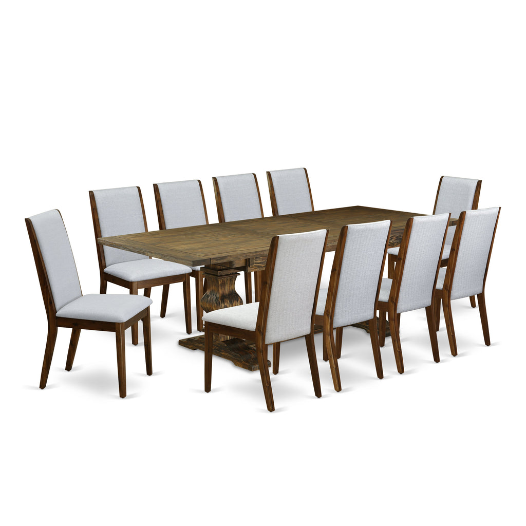 East West Furniture LALA11-78-05 11 Piece Dining Table Set Includes a Rectangle Dining Room Table with Butterfly Leaf and 10 Grey Linen Fabric Upholstered Chairs, 42x92 Inch, Jacobean