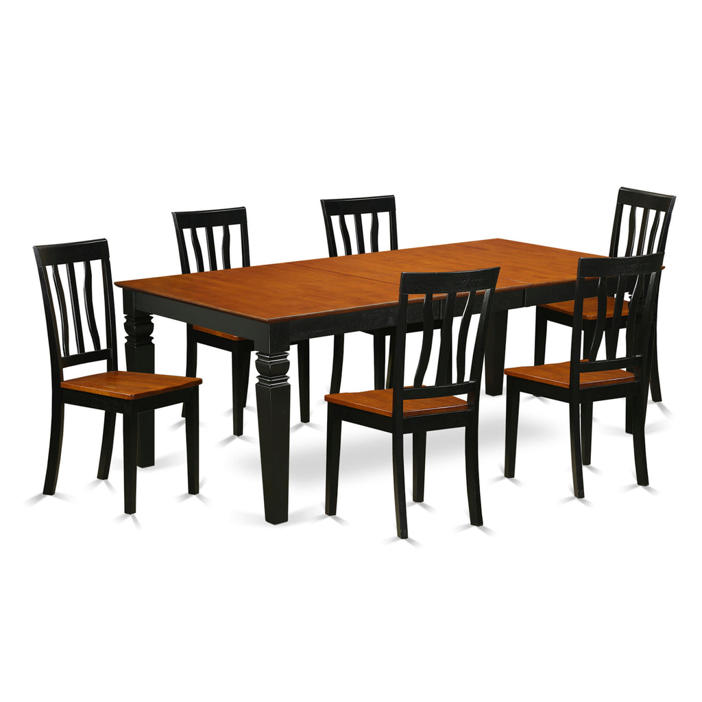 East West Furniture LGAN7-BCH-W 7 Piece Dining Set Consist of a Rectangle Dining Table with Butterfly Leaf and 6 Kitchen Chairs, 42x84 Inch, Black & Cherry