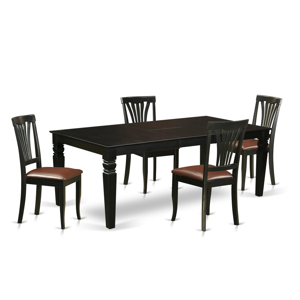 East West Furniture LGAV5-BLK-LC 5 Piece Dinette Set Includes a Rectangle Dining Room Table with Butterfly Leaf and 4 Faux Leather Upholstered Dining Chairs, 42x84 Inch, Black