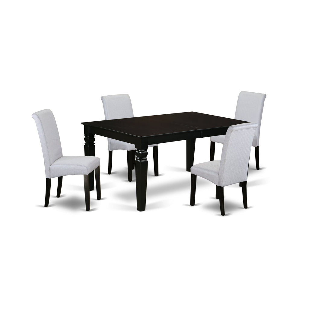 East West Furniture LGBA5-BLK-05 5 Piece Dinette Set Includes a Rectangle Dining Table with Butterfly Leaf and 4 Grey Linen Fabric Parson Dining Room Chairs, 42x84 Inch, Black