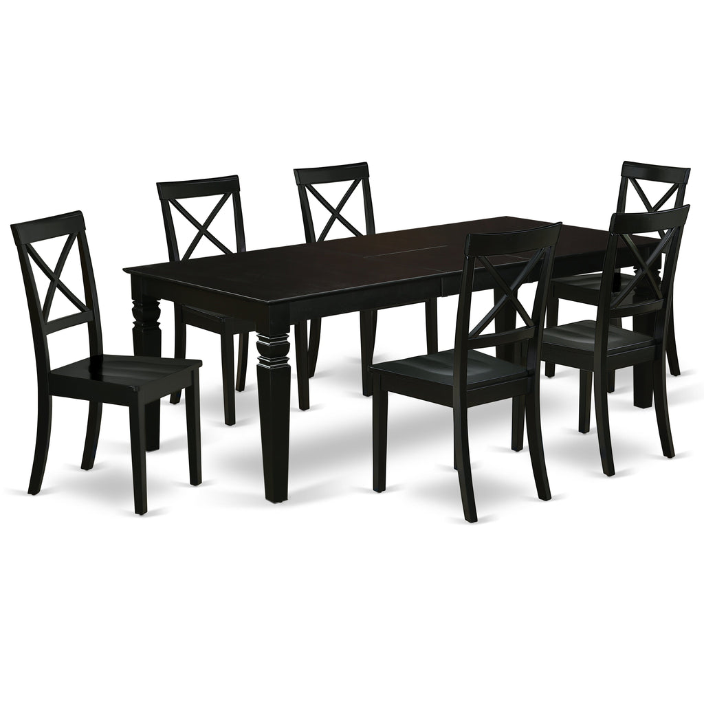 East West Furniture LGBO7-BLK-W 7 Piece Dining Set Consist of a Rectangle Dining Room Table with Butterfly Leaf and 6 Wood Seat Chairs, 42x84 Inch, Black