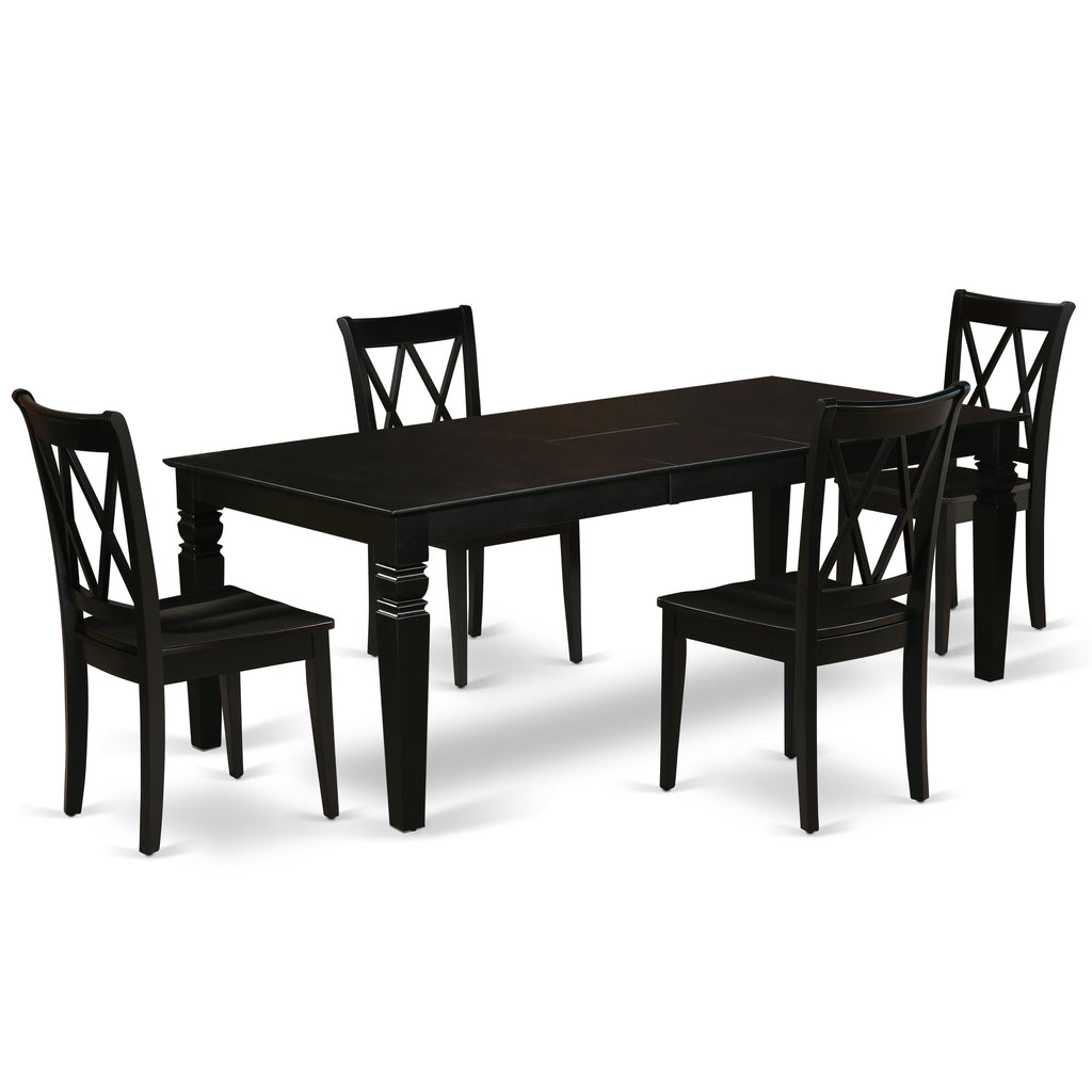 East West Furniture LGCL5-BLK-W 5 Piece Kitchen Table & Chairs Set Includes a Rectangle Dining Room Table with Butterfly Leaf and 4 Solid Wood Seat Chairs, 42x84 Inch, Black