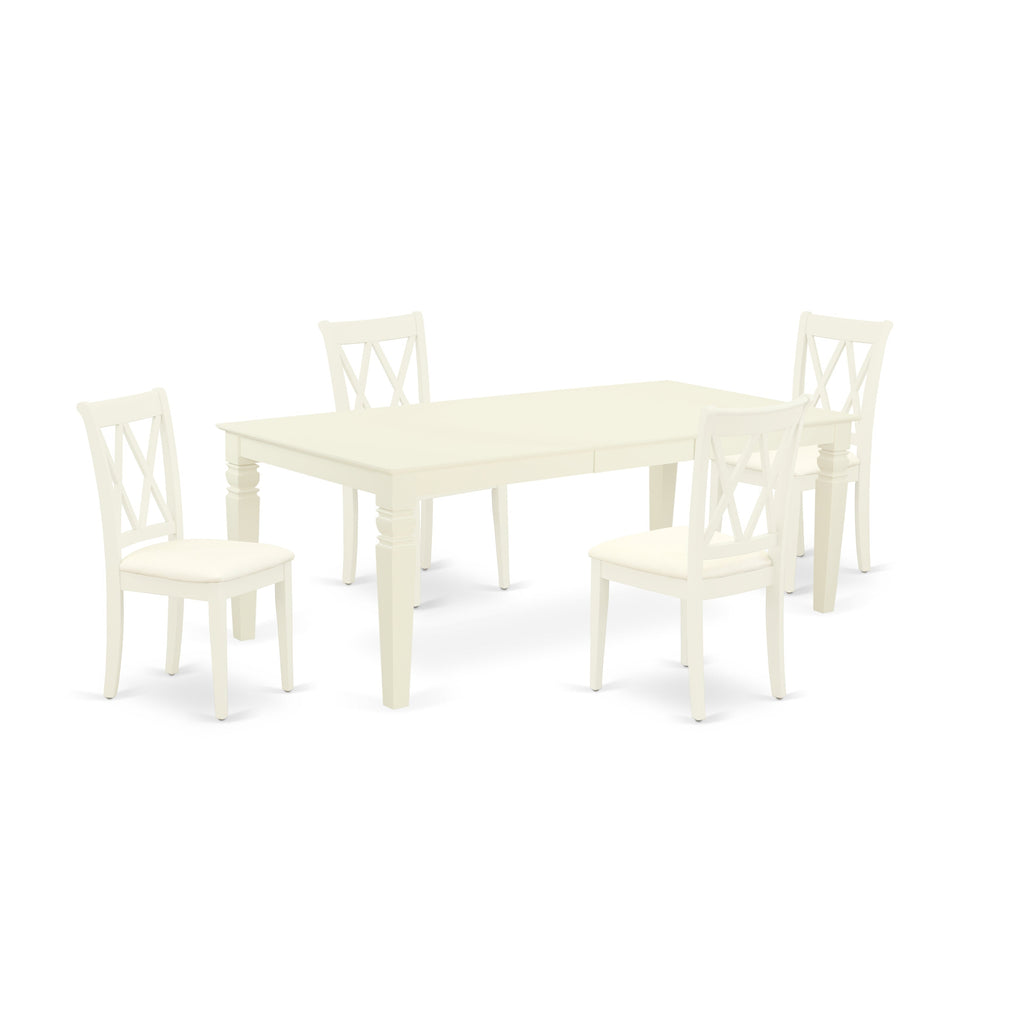 East West Furniture LGCL5-LWH-C 5 Piece Kitchen Table & Chairs Set Includes a Rectangle Dining Table with Butterfly Leaf and 4 Linen Fabric Dining Room Chairs, 42x84 Inch, Linen White