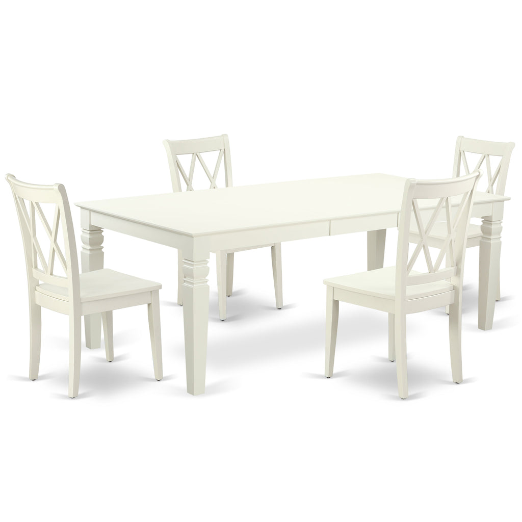 East West Furniture LGCL5-LWH-W 5 Piece Dining Table Set for 4 Includes a Rectangle Kitchen Table with Butterfly Leaf and 4 Kitchen Dining Chairs, 42x84 Inch, Linen White