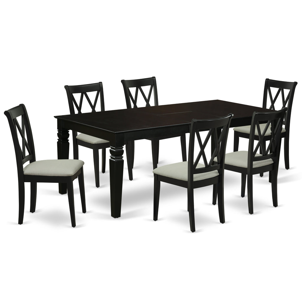 East West Furniture LGCL7-BLK-C 7 Piece Kitchen Table & Chairs Set Consist of a Rectangle Butterfly Leaf Dining Table and 6 Linen Fabric Upholstered Chairs, 42x84 Inch, Black