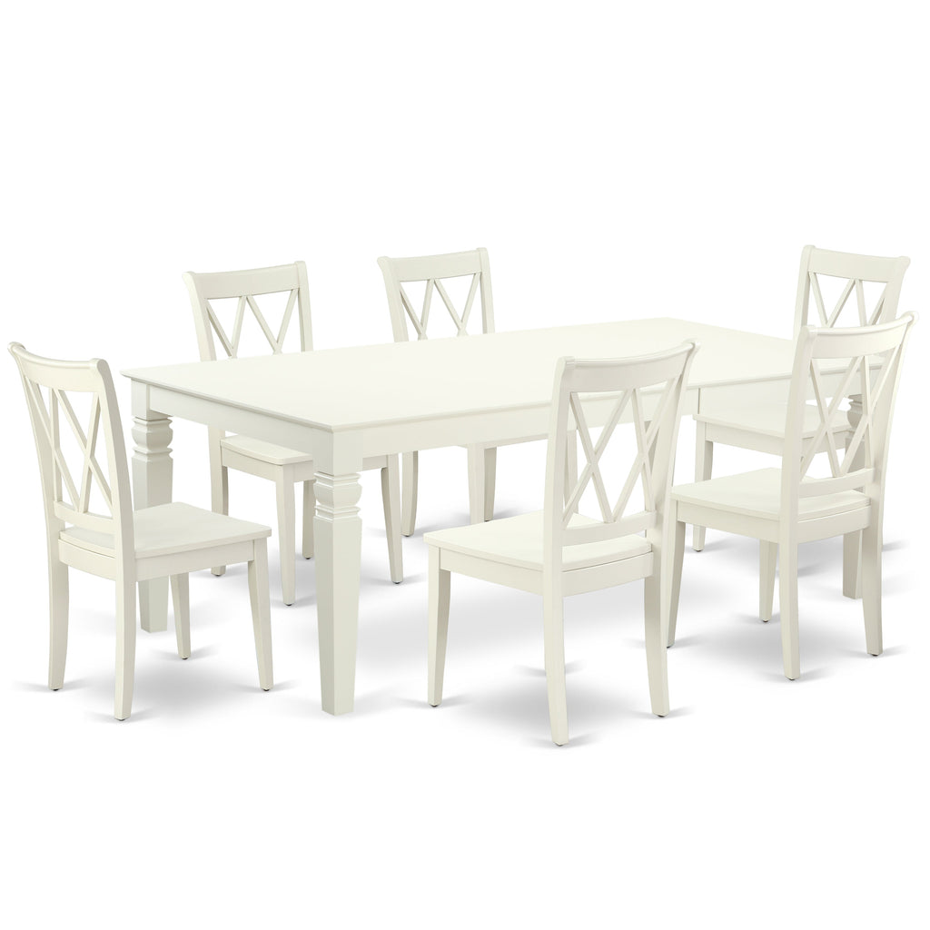 East West Furniture LGCL7-LWH-W 7 Piece Dining Set Consist of a Rectangle Dining Table with Butterfly Leaf and 6 Kitchen Chairs, 42x84 Inch, Linen White