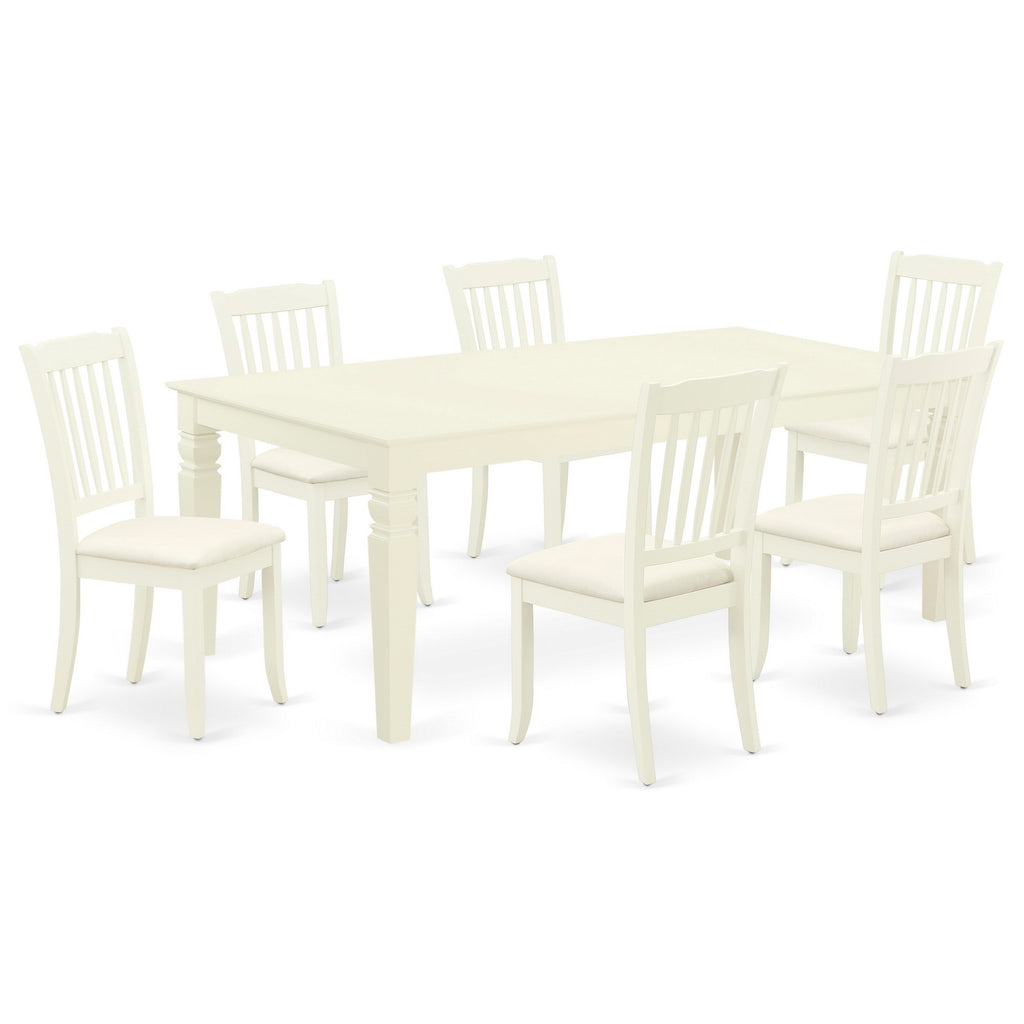 East West Furniture LGDA7-LWH-C 7 Piece Modern Dining Table Set Consist of a Rectangle Wooden Table with Butterfly Leaf and 6 Linen Fabric Dining Room Chairs, 42x84 Inch, Linen White