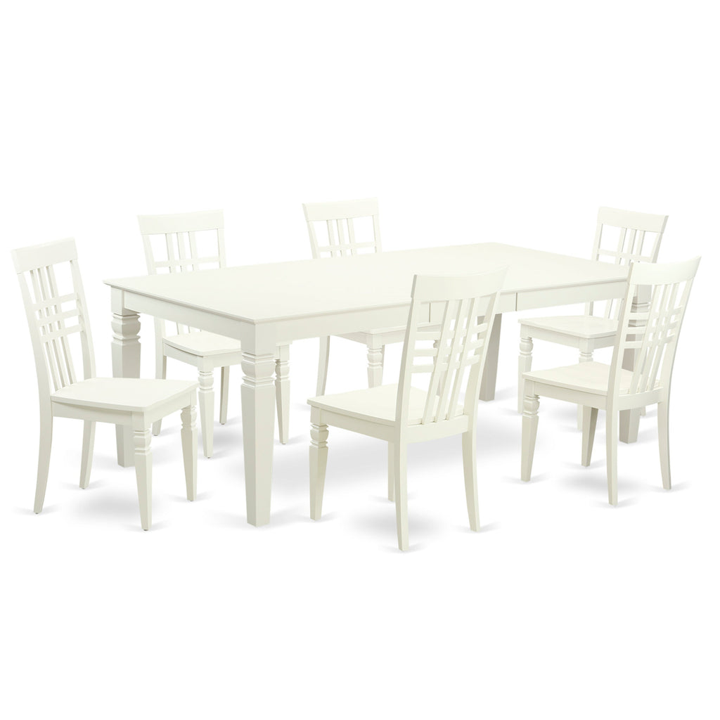 East West Furniture LGLG7-LWH-W 7 Piece Kitchen Table Set Consist of a Rectangle Dining Table with Butterfly Leaf and 6 Dining Chairs, 42x84 Inch, Linen White