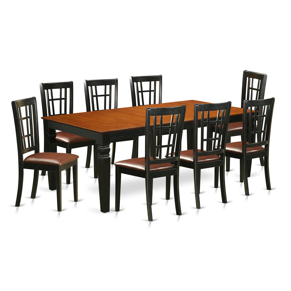 East West Furniture LGNI9-BCH-LC 9 Piece Modern Dining Table Set Includes a Rectangle Wooden Table with Butterfly Leaf and 8 Faux Leather Upholstered Chairs, 42x84 Inch, Black & Cherry