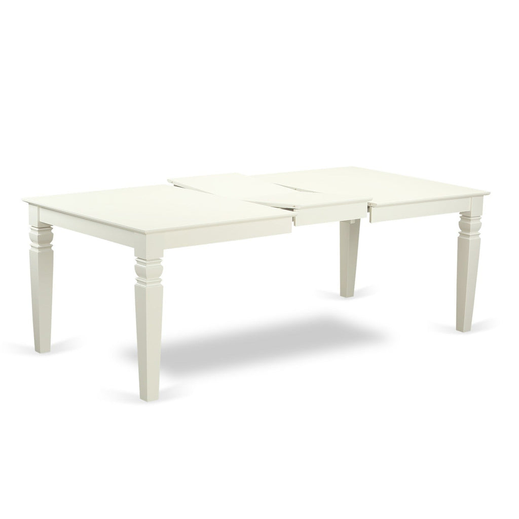 East West Furniture LGAV7-LWH-W 7 Piece Dining Room Table Set Consist of a Rectangle Kitchen Table with Butterfly Leaf and 6 Dining Chairs, 42x84 Inch, Linen White