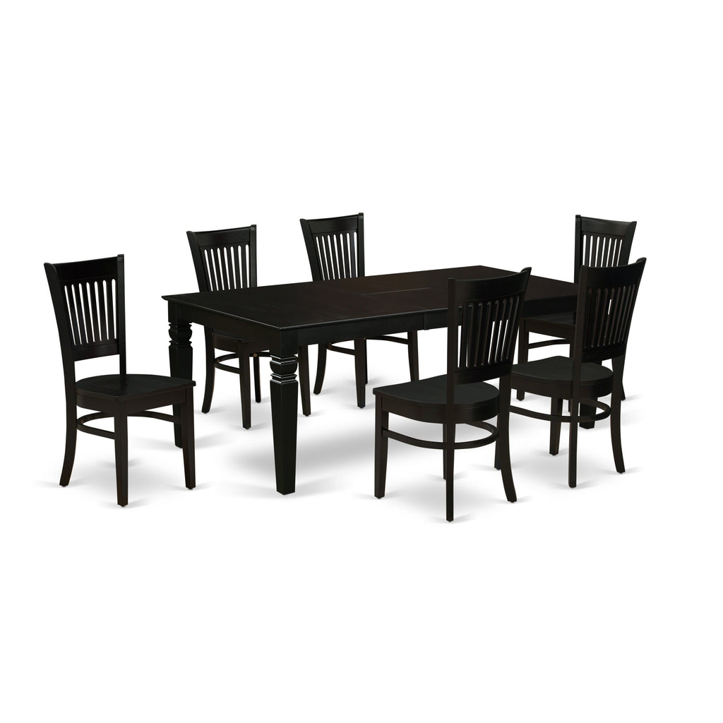 East West Furniture LGVA7-BLK-W 7 Piece Kitchen Table & Chairs Set Consist of a Rectangle Dining Room Table with Butterfly Leaf and 6 Dining Chairs, 42x84 Inch, Black