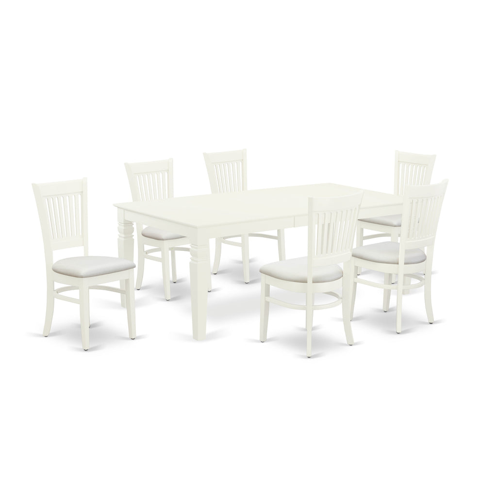 East West Furniture LGVA7-LWH-C 7 Piece Kitchen Table & Chairs Set Consist of a Rectangle Wooden Table with Butterfly Leaf and 6 Linen Fabric Dining Chairs, 42x84 Inch, Linen White