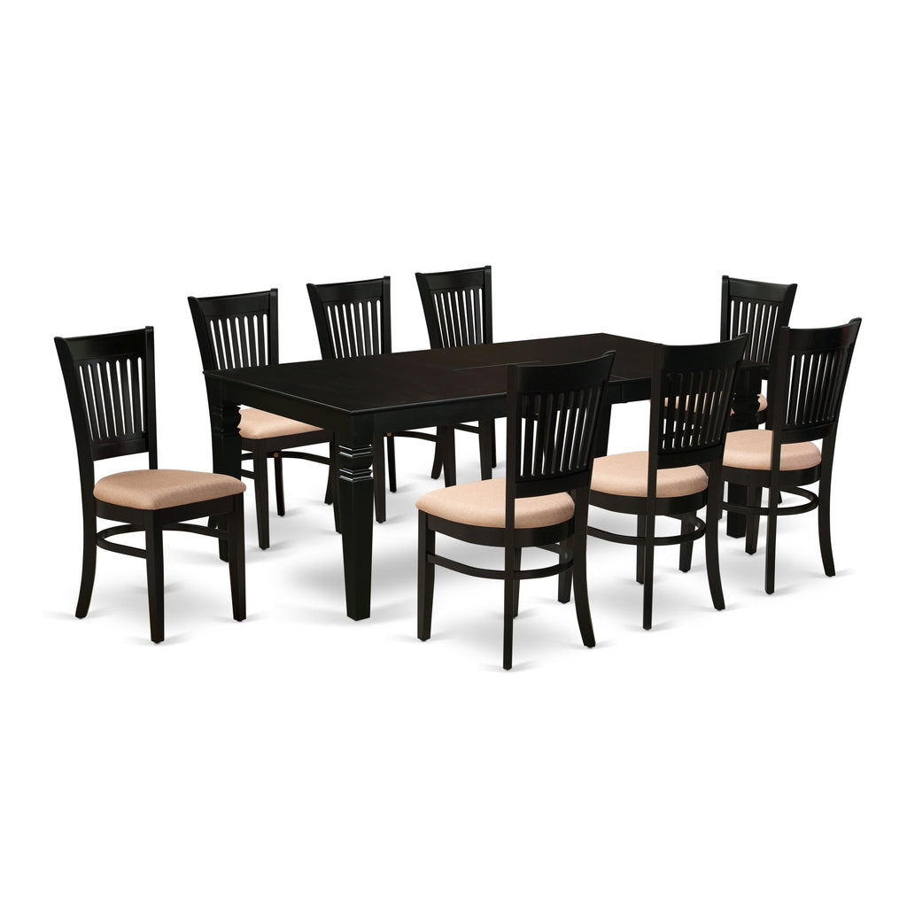 East West Furniture LGVA9-BLK-C 9 Piece Kitchen Table Set Includes a Rectangle Dining Table with Butterfly Leaf and 8 Linen Fabric Dining Room Chairs, 42x84 Inch, Black