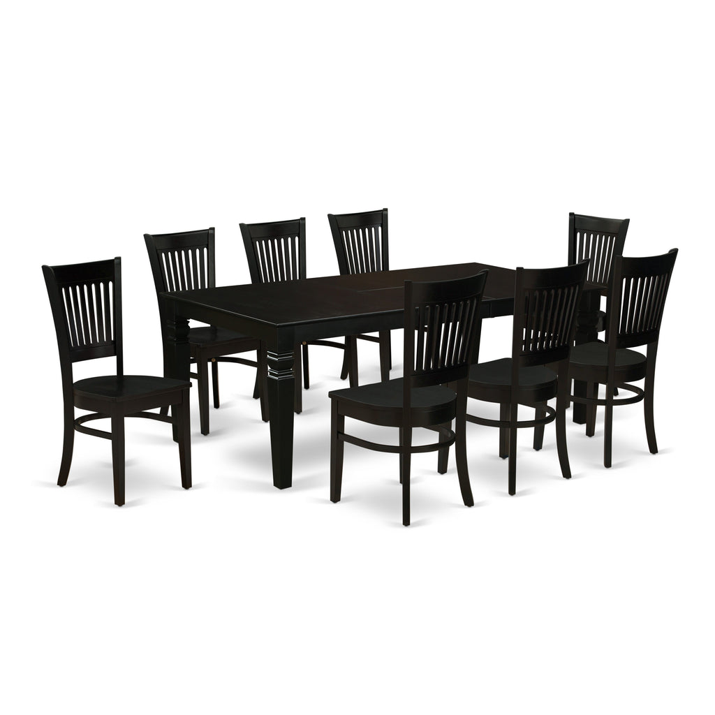 East West Furniture LGVA9-BLK-W 9 Piece Kitchen Table & Chairs Set Includes a Rectangle Dining Room Table with Butterfly Leaf and 8 Solid Wood Seat Chairs, 42x84 Inch, Black