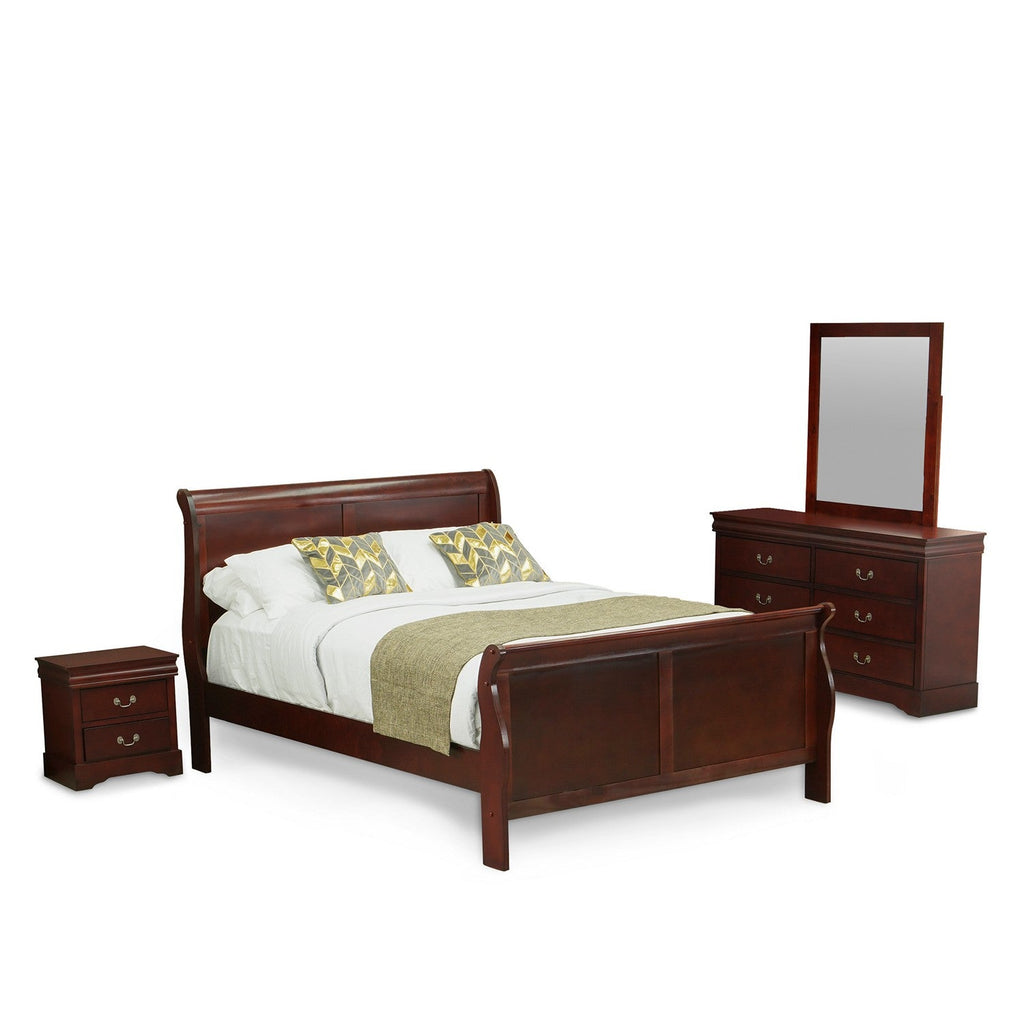 LP03-Q1NDM0 Louis Philippe 4 Piece Queen Size Bedroom Set in Walnut Finish with Queen Bed, Nightstand, Dresser & Mirror