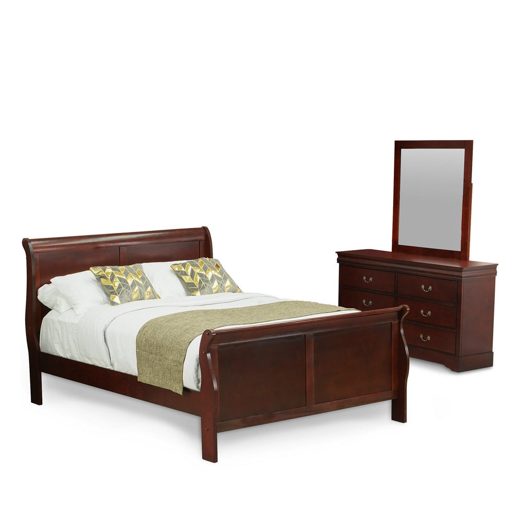 LP03-QDM000 Louis Philippe 3 Piece Queen Size Bedroom Set in Walnut Finish with Queen Bed, Dresser with Mirror