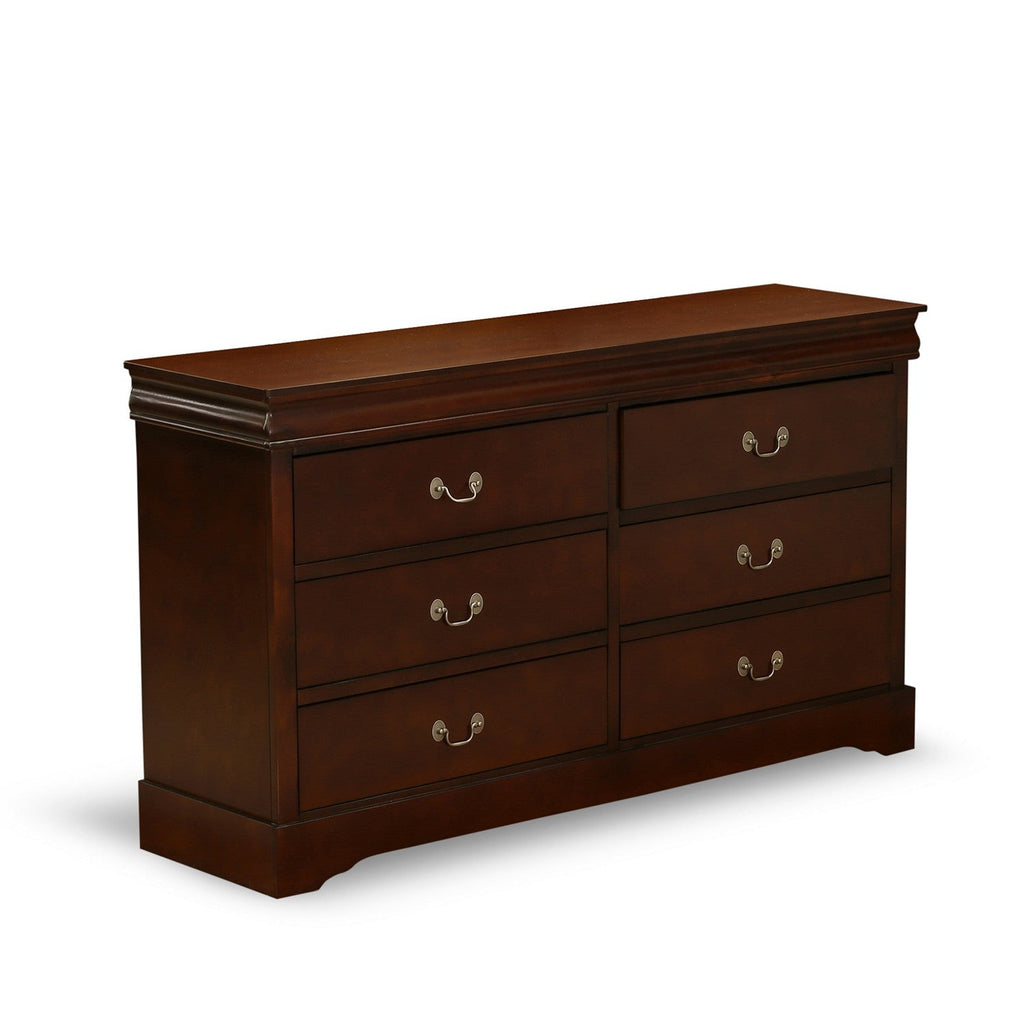 LP03-QDM000 Louis Philippe 3 Piece Queen Size Bedroom Set in Walnut Finish with Queen Bed, Dresser with Mirror