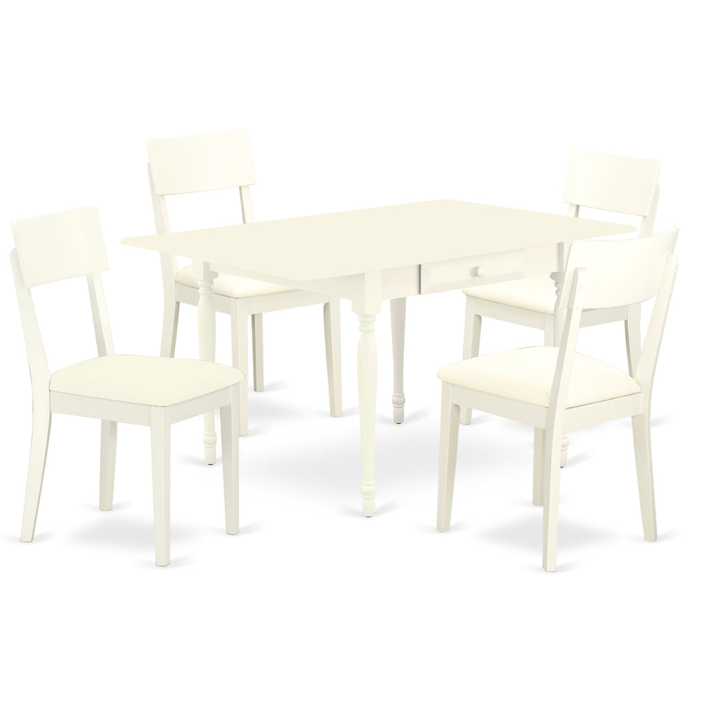 East West Furniture MZAD5-LWH-LC 5 Piece Kitchen Table & Chairs Set Includes a Rectangle Dining Room Table with Dropleaf and 4 Faux Leather Upholstered Chairs, 36x54 Inch, Linen White