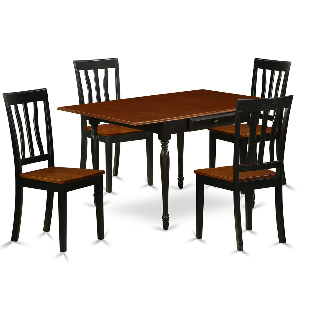 East West Furniture MZAN5-BCH-W 5 Piece Kitchen Table & Chairs Set Includes a Rectangle Dining Room Table with Dropleaf and 4 Dining Chairs, 36x54 Inch, Black & Cherry