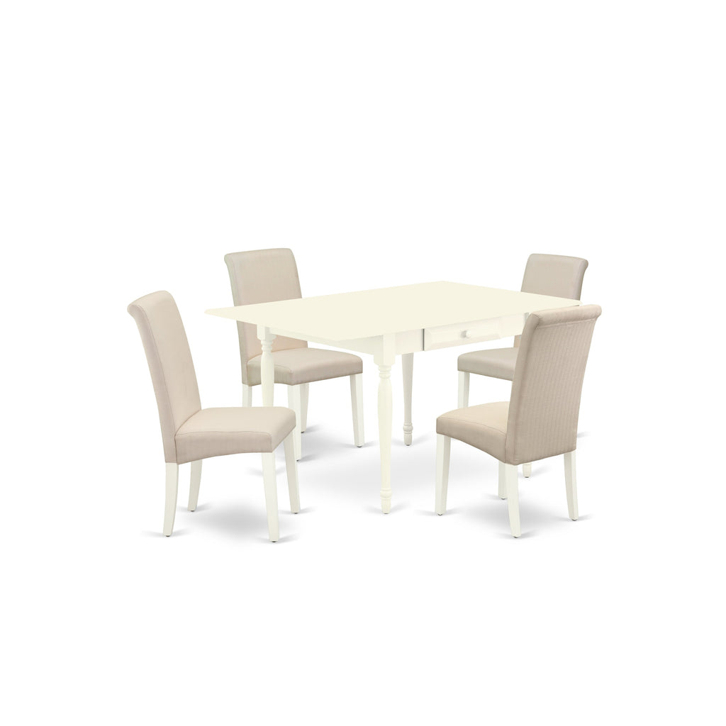 East West Furniture MZBA5-LWH-01 5 Piece Dinette Set Includes a Rectangle Dining Room Table with Dropleaf and 4 Cream Linen Fabric Upholstered Parson Chairs, 36x54 Inch, Linen White
