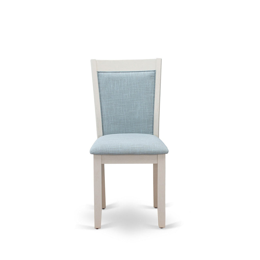 East West Furniture V027MZ015-9 9 Piece Kitchen Table & Chairs Set Includes a Rectangle Dining Room Table with V-Legs and 8 Baby Blue Linen Fabric Parsons Chairs, 40x72 Inch, Multi-Color