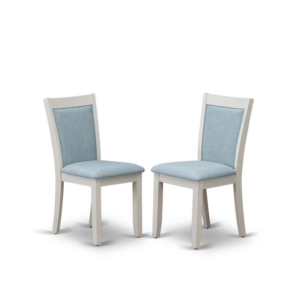 East West Furniture V077MZ015-5 5 Piece Dining Set Includes a Rectangle Dining Room Table with V-Legs and 4 Baby Blue Linen Fabric Upholstered Parson Chairs, 40x72 Inch, Multi-Color