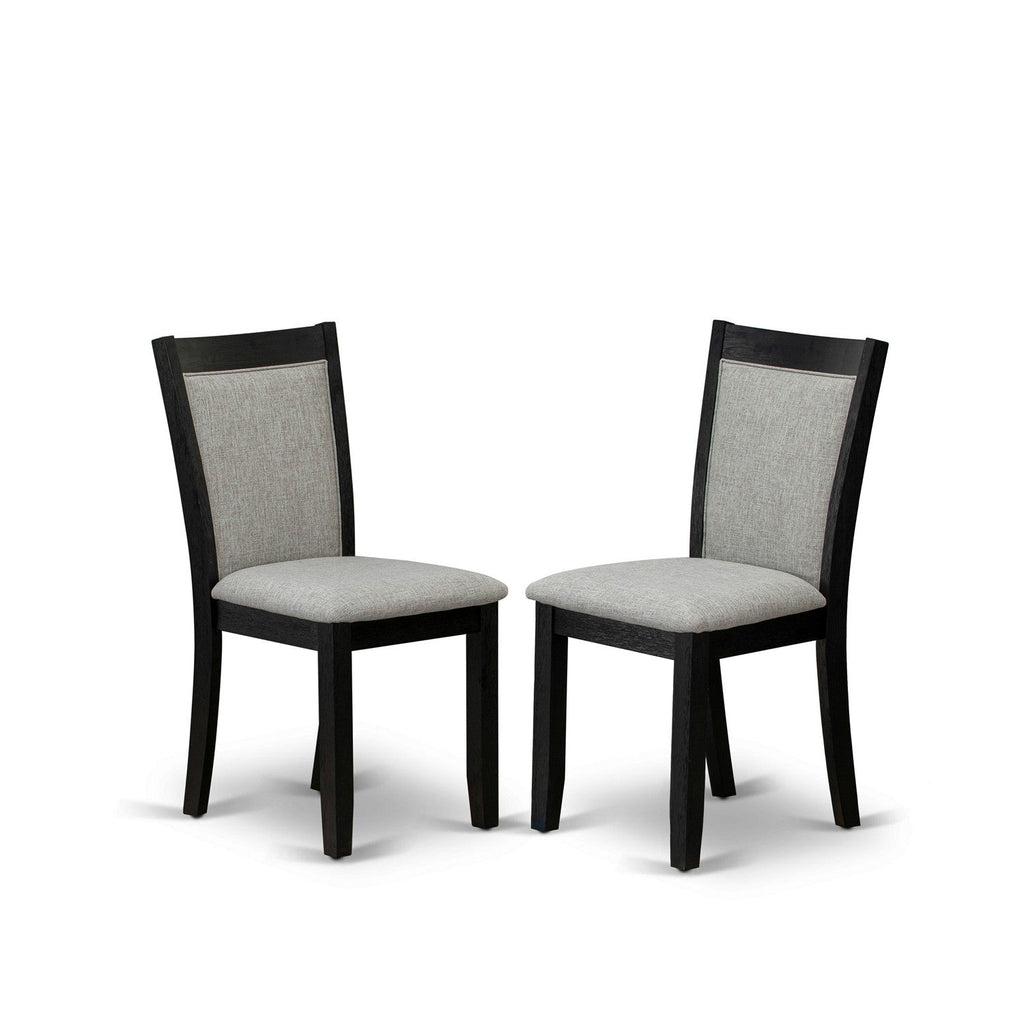 East West Furniture HBMZ3-AB6-06 3 Piece Kitchen Table Set Contains a Round Dining Table with Pedestal and 2 Shitake Linen Fabric Upholstered Chairs, 42x42 Inch, Wirebrushed Black