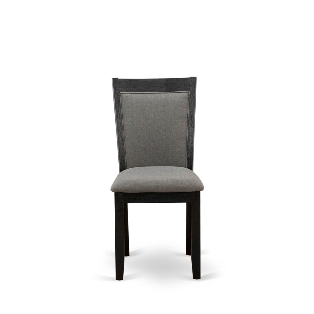 East West Furniture HBMZ3-AB6-50 3 Piece Small Dinette Set Contains a Round Dining Table with Pedestal and 2 Dark Gotham Grey Linen Fabric Upholstered Chairs, 42x42 Inch, Wirebrushed Black