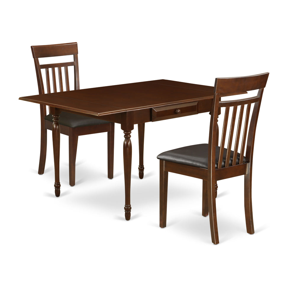 East West Furniture MZCA3-MAH-LC 3 Piece Dining Table Set for Small Spaces Contains a Rectangle Dining Room Table with Dropleaf and 2 Faux Leather Upholstered Chairs, 36x54 Inch, Mahogany