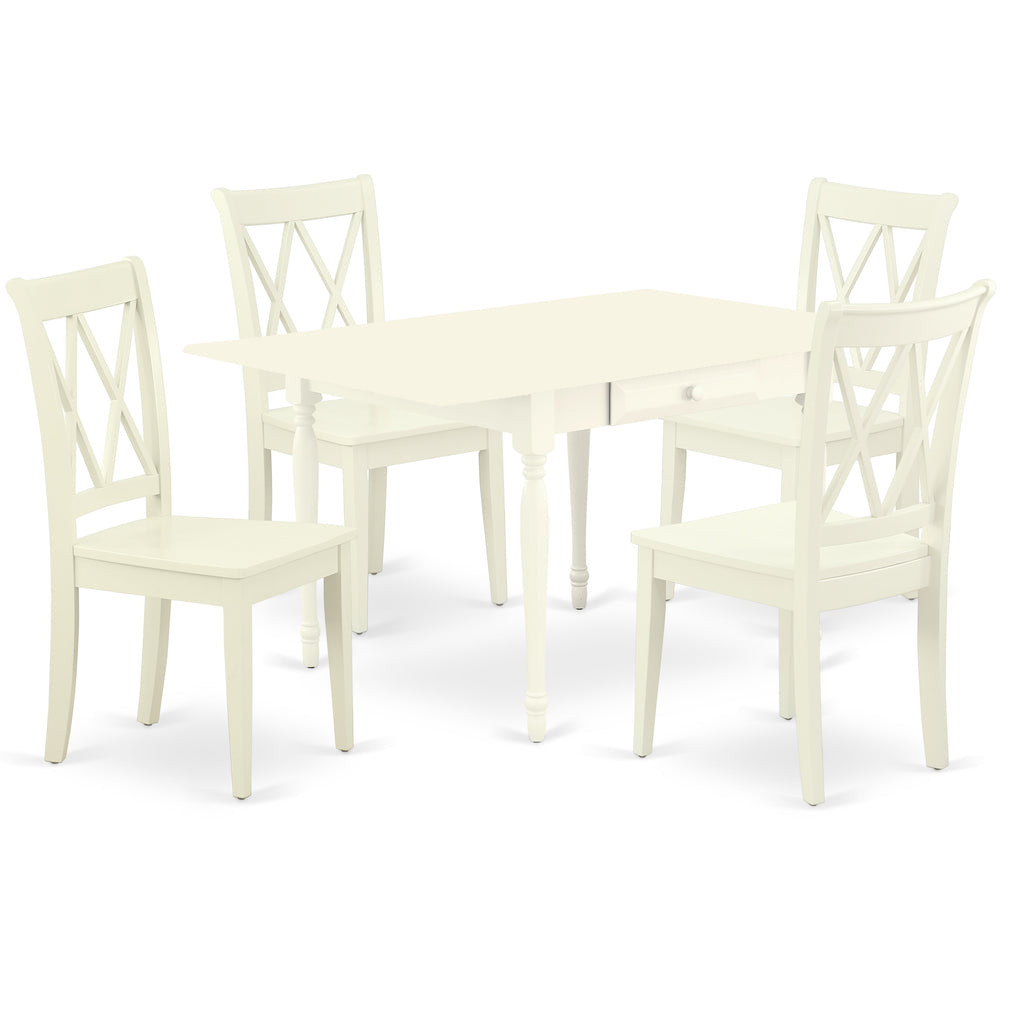 East West Furniture MZCL5-LWH-W 5 Piece Dinette Set for 4 Includes a Rectangle Dining Room Table with Dropleaf and 4 Dining Chairs, 36x54 Inch, Linen White