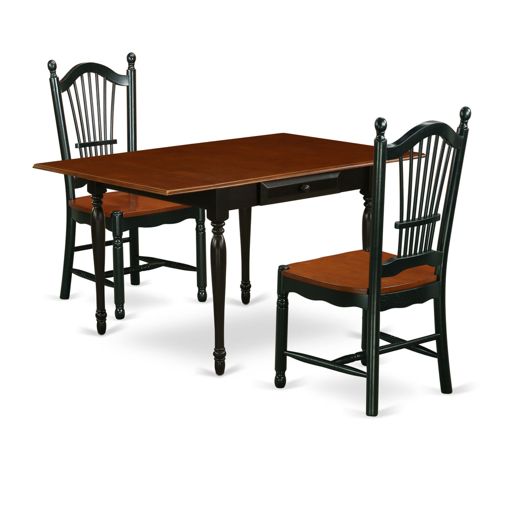 East West Furniture MZDO3-BCH-W 3 Piece Dining Set Contains a Rectangle Dining Table with Dropleaf and 2 Kitchen Chairs, 36x54 Inch, Black & Cherry