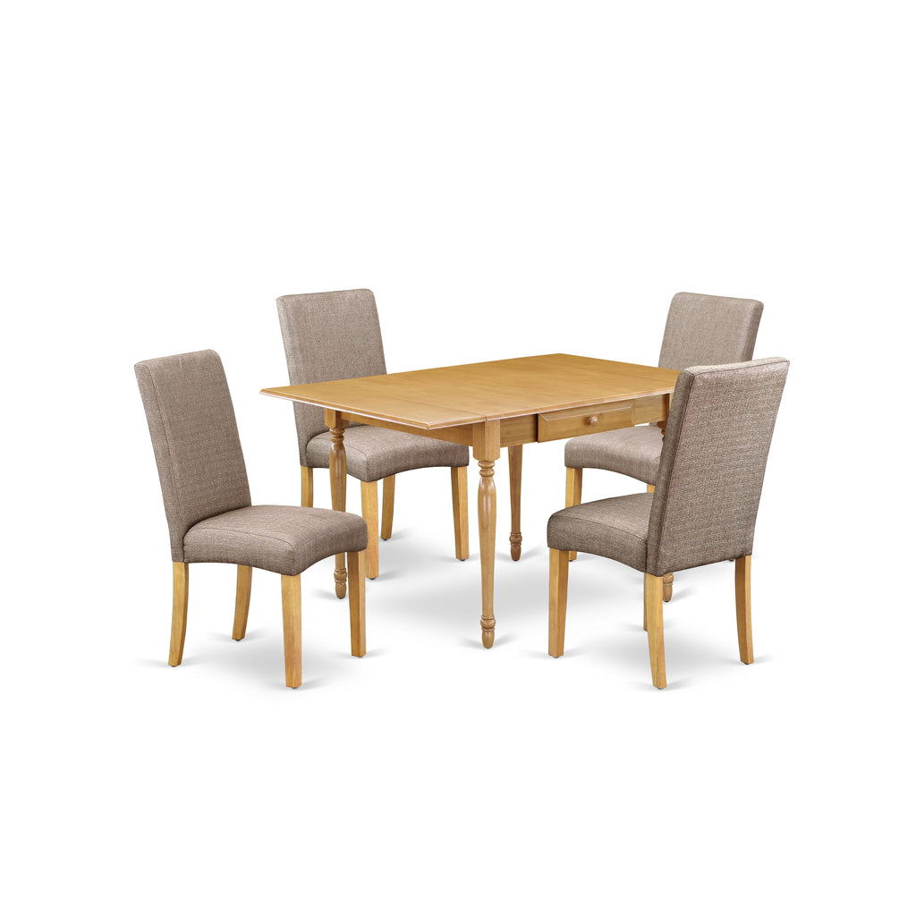 East West Furniture MZDR5-OAK-16 5 Piece Dining Table Set Includes a Rectangle Dining Room Table with Dropleaf and 4 Dark Khaki Linen Fabric Parsons Chairs, 36x54 Inch, Oak