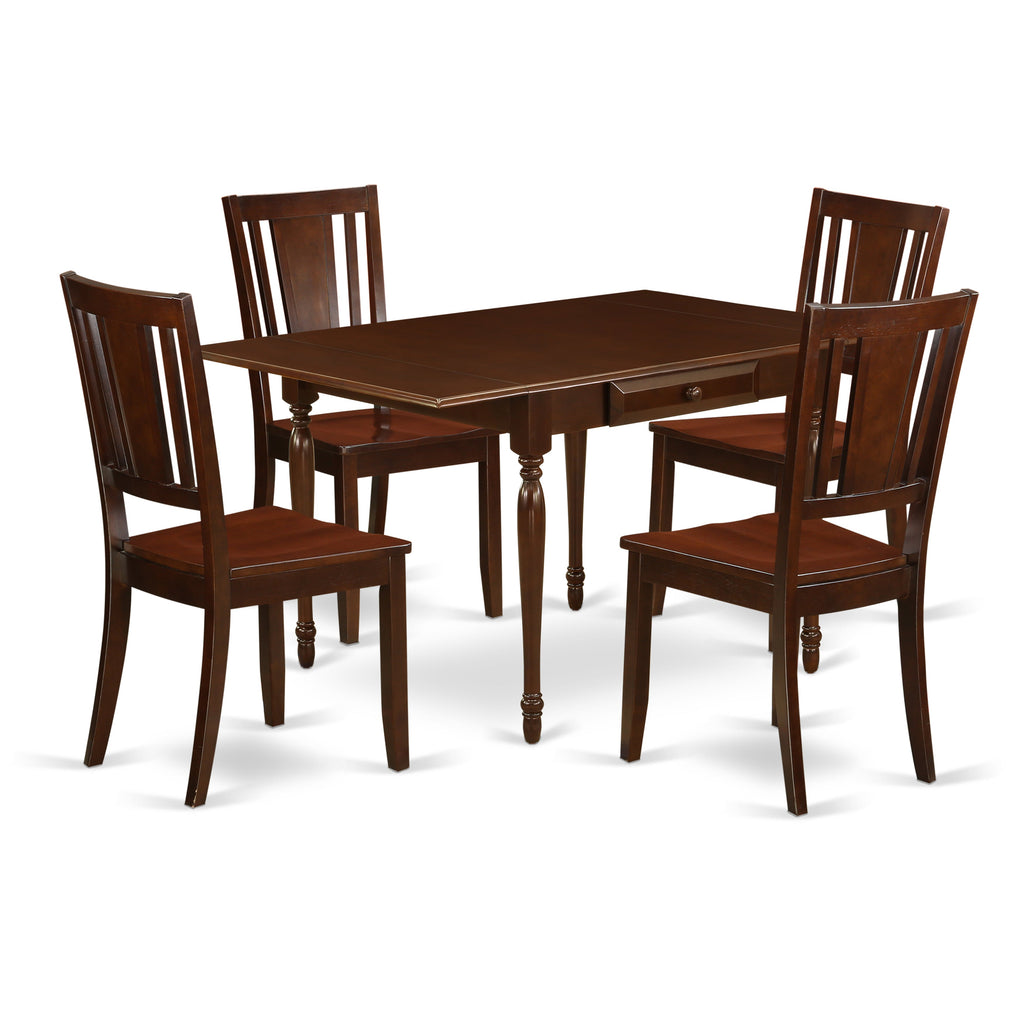 East West Furniture MZDU5-MAH-W 5 Piece Dining Set Includes a Rectangle Dining Room Table with Dropleaf and 4 Kitchen Chairs, 36x54 Inch, Mahogany