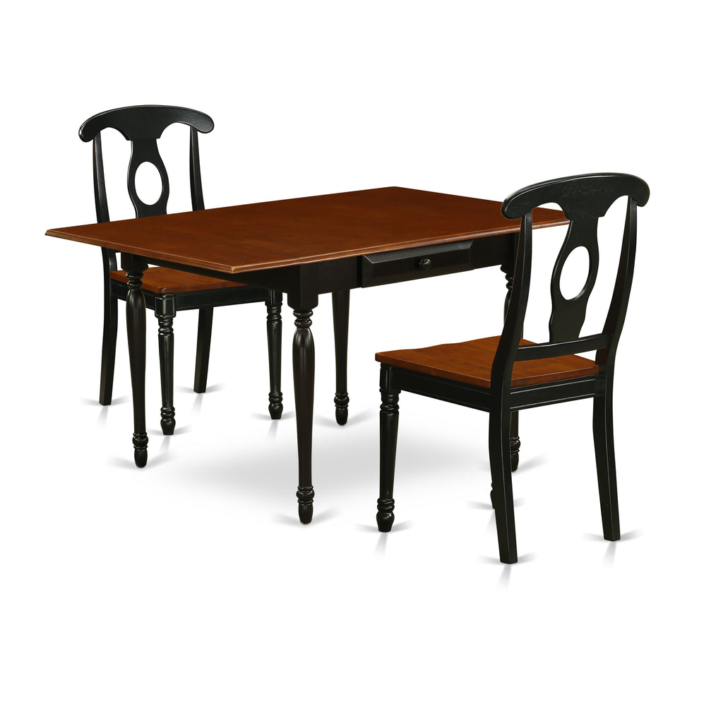 East West Furniture MZKE3-BCH-W 3 Piece Modern Dining Table Set Contains a Rectangle Wooden Table with Dropleaf and 2 Dining Chairs, 36x54 Inch, Black & Cherry