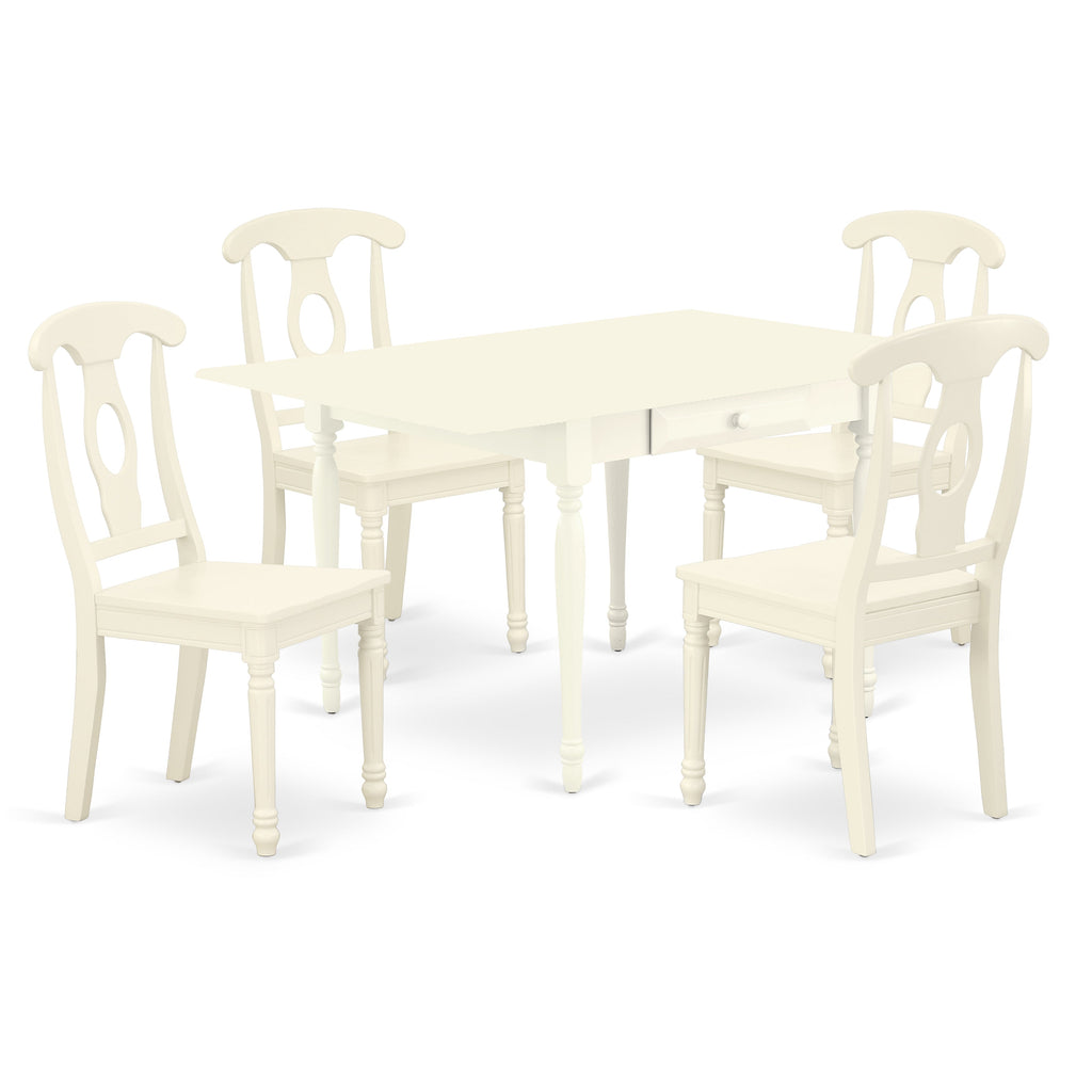 East West Furniture MZKE5-LWH-W 5 Piece Dining Room Furniture Set Includes a Rectangle Kitchen Table with Dropleaf and 4 Dining Chairs, 36x54 Inch, Linen White