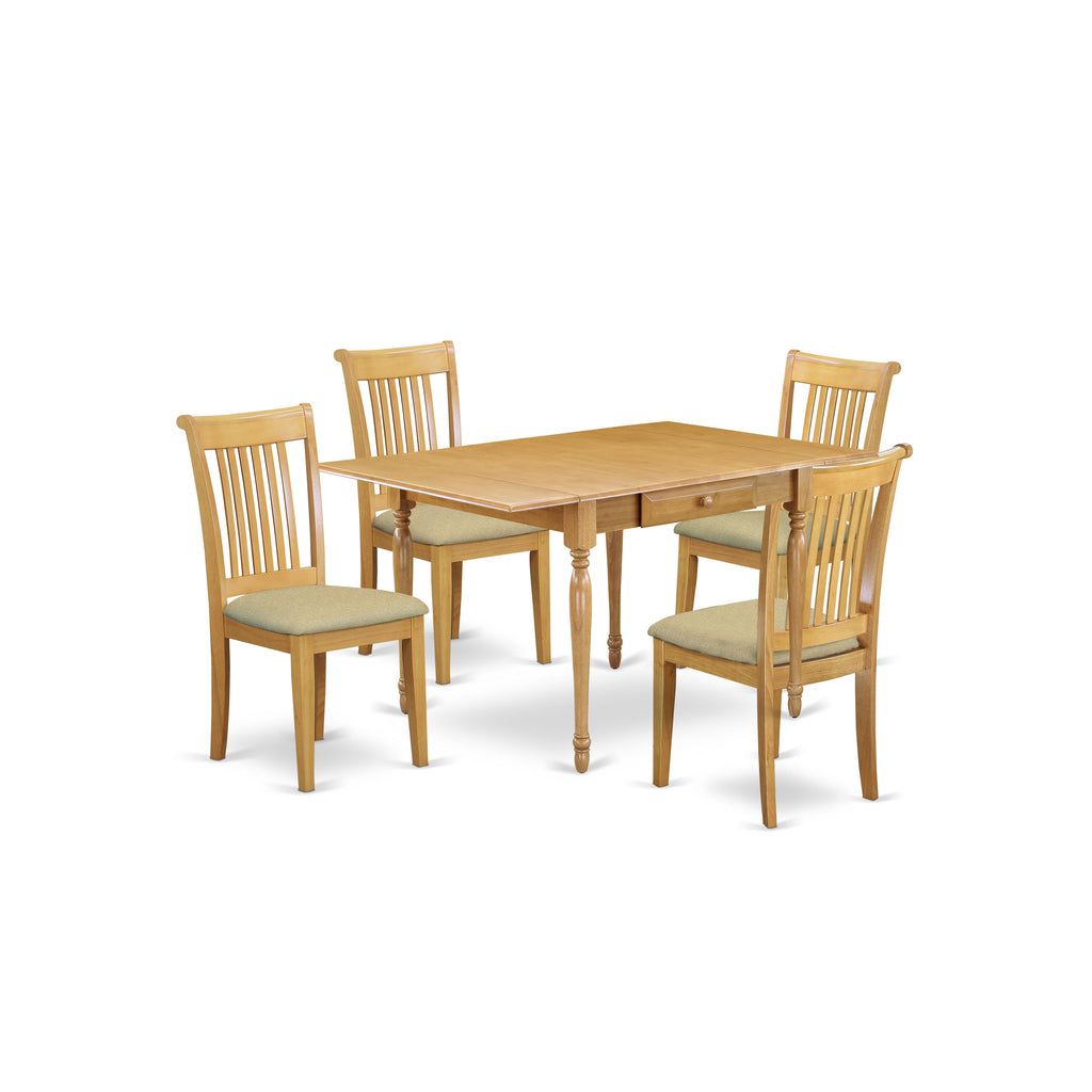 East West Furniture MZPO5-OAK-C 5 Piece Dinette Set for 4 Includes a Rectangle Dining Table with Dropleaf and 4 Linen Fabric Dining Room Chairs, 36x54 Inch, Oak