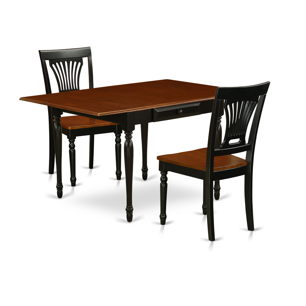 MZPV3-BCH-W 3Pc Kitchen Set - 36x54" Rectangular Table and 2 Dining Chairs - Black & Cherry Color