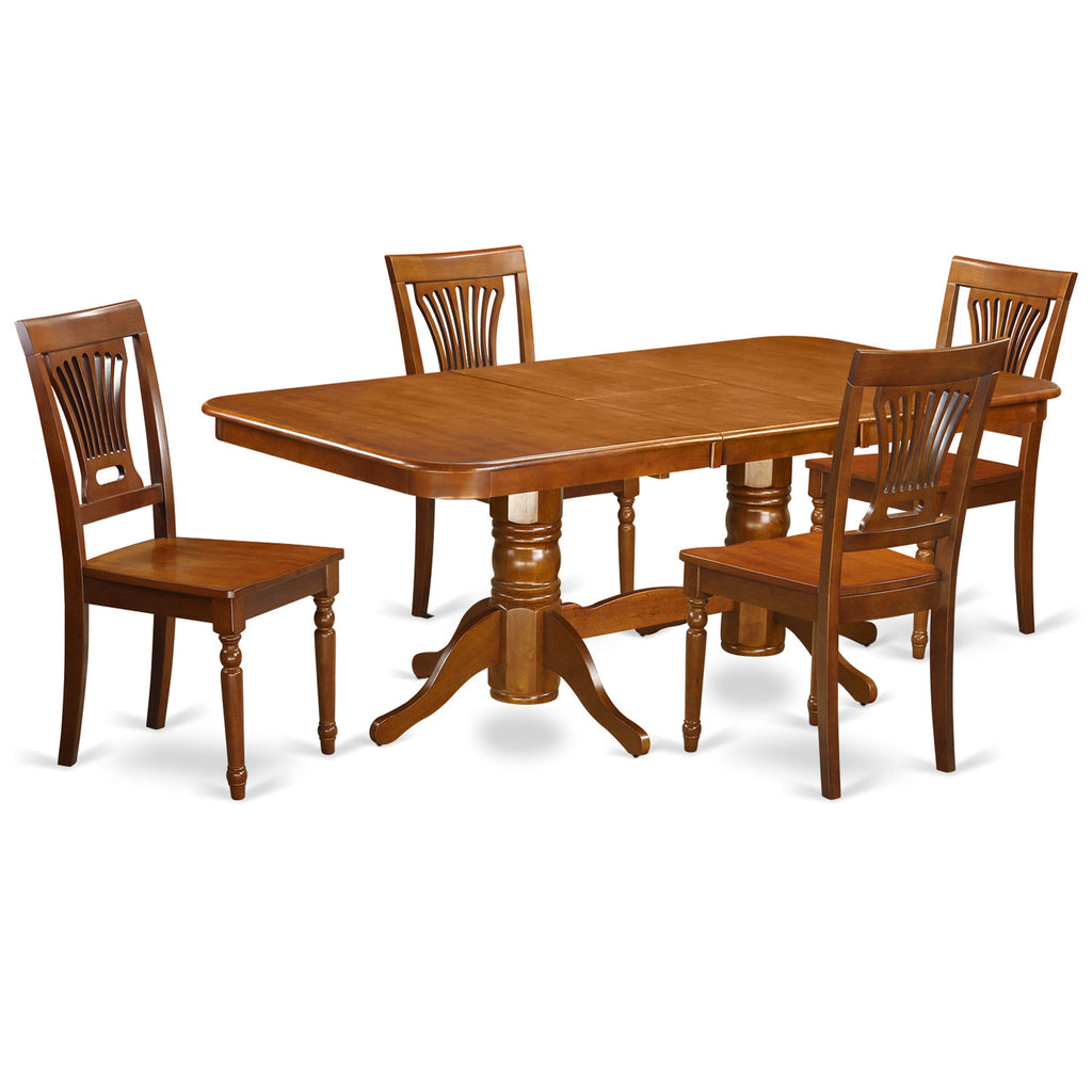 East West Furniture NAPL5-SBR-W 5 Piece Dining Table Set for 4 Includes a Rectangle Kitchen Table with Butterfly Leaf and 4 Dinette Chairs, 40x78 Inch, Saddle Brown