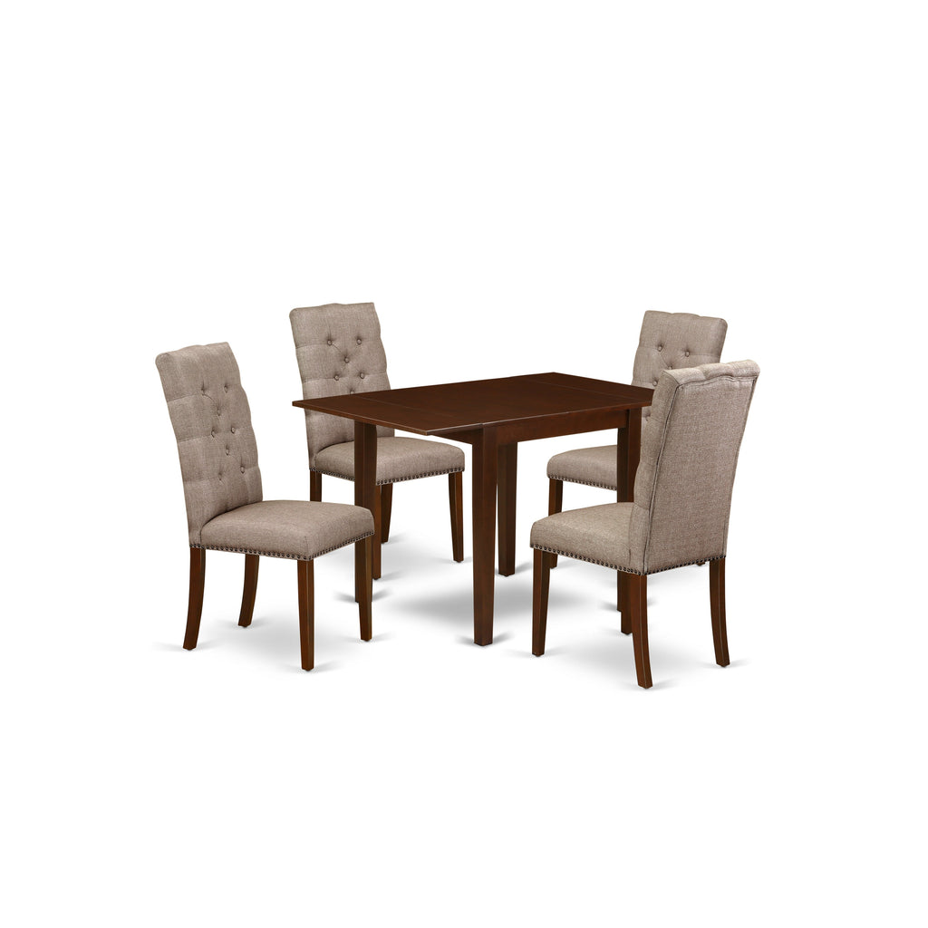 East West Furniture NDEL5-MAH-16 5 Piece Dining Set Includes a Rectangle Dining Room Table with Dropleaf and 4 Dark Khaki Linen Fabric Upholstered Chairs, 30x48 Inch, Mahogany
