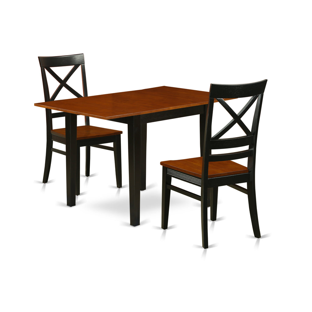 East West Furniture NDQU3-BCH-W 3 Piece Dining Room Furniture Set Contains a Rectangle Dining Table with Dropleaf and 2 Wood Seat Chairs, 30x48 Inch, Black & Cherry