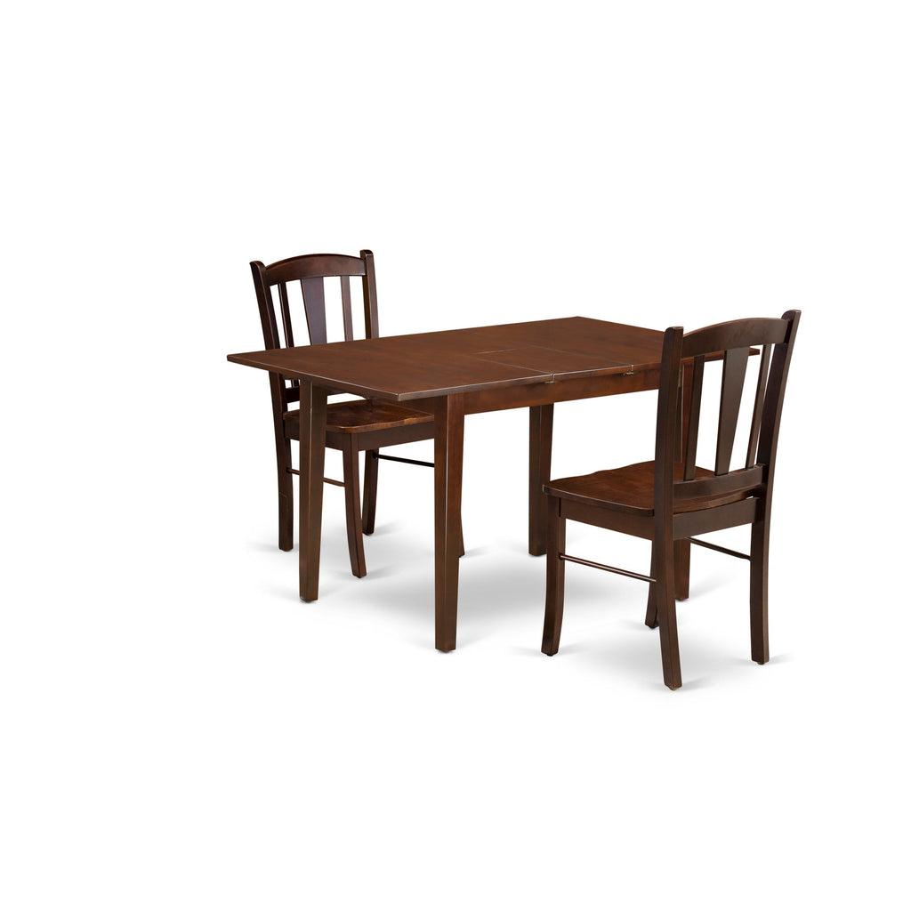 East West Furniture NFDL3-MAH-W 3 Piece Dining Table Set for Small Spaces Contains a Rectangle Dining Room Table with Butterfly Leaf and 2 Wood Seat Chairs, 32x54 Inch, Mahogany