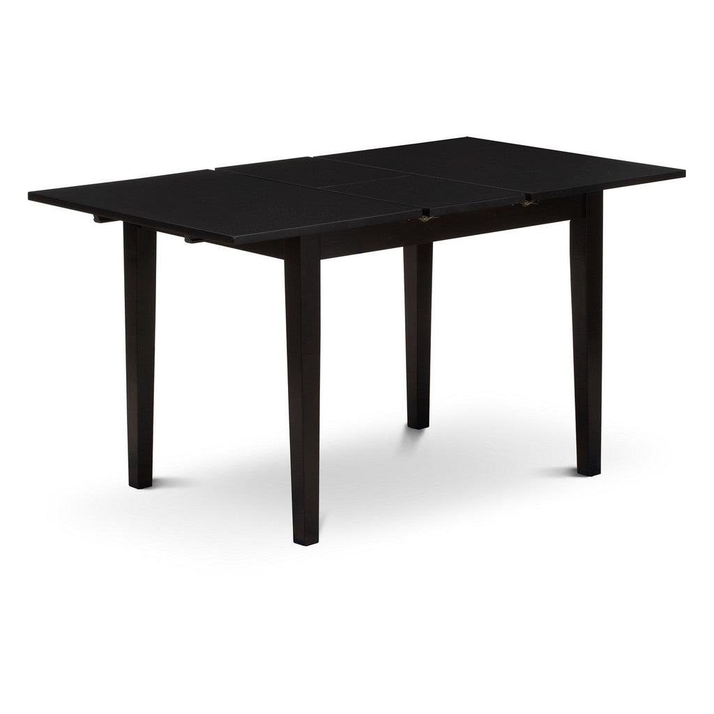 East West Furniture NODR3-BLK-24 3 Piece Modern Dining Table Set Contains a Rectangle Wooden Table with Butterfly Leaf and 2 Black Color Linen Fabric Parson Chairs, 32x54 Inch, Black