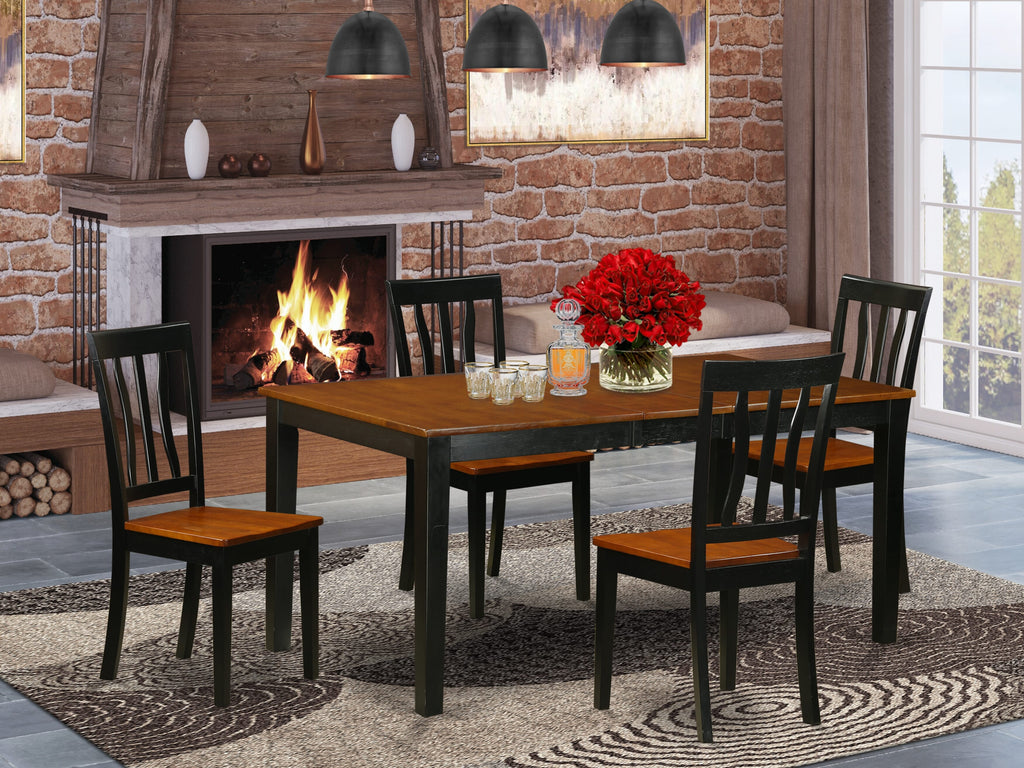 East West Furniture NIAN5-BCH-W 5 Piece Kitchen Table Set for 4 Includes a Rectangle Dining Table with Butterfly Leaf and 4 Dining Room Chairs, 36x66 Inch, Black & Cherry