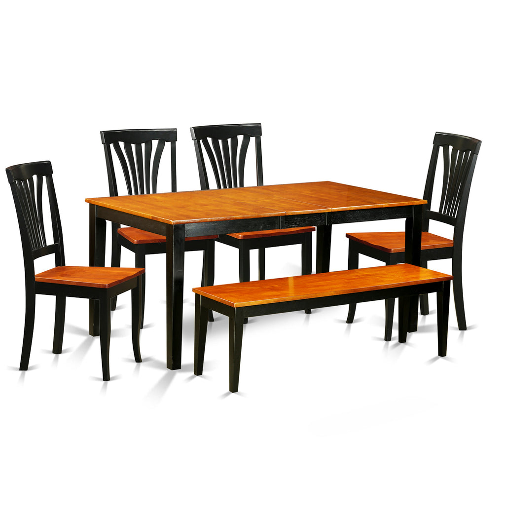 East West Furniture NIAV6-BCH-W 6 Piece Dining Room Furniture Set Contains a Rectangle Kitchen Table with Butterfly Leaf and 4 Dining Chairs with a Bench, 36x66 Inch, Black & Cherry