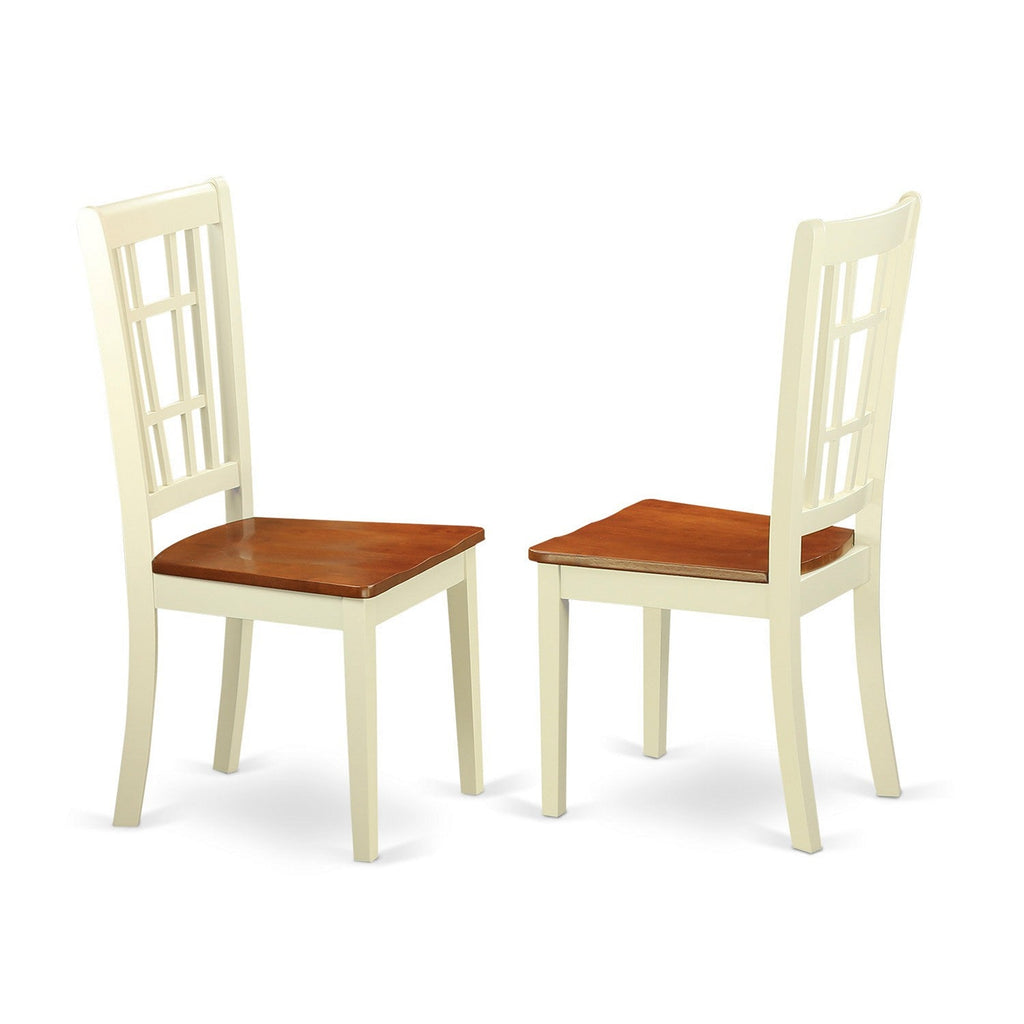 East West Furniture NONI3-WHI-W 3 Piece Dining Room Table Set  Contains a Rectangle Wooden Table with Butterfly Leaf and 2 Kitchen Dining Chairs, 32x54 Inch, Buttermilk & Cherry