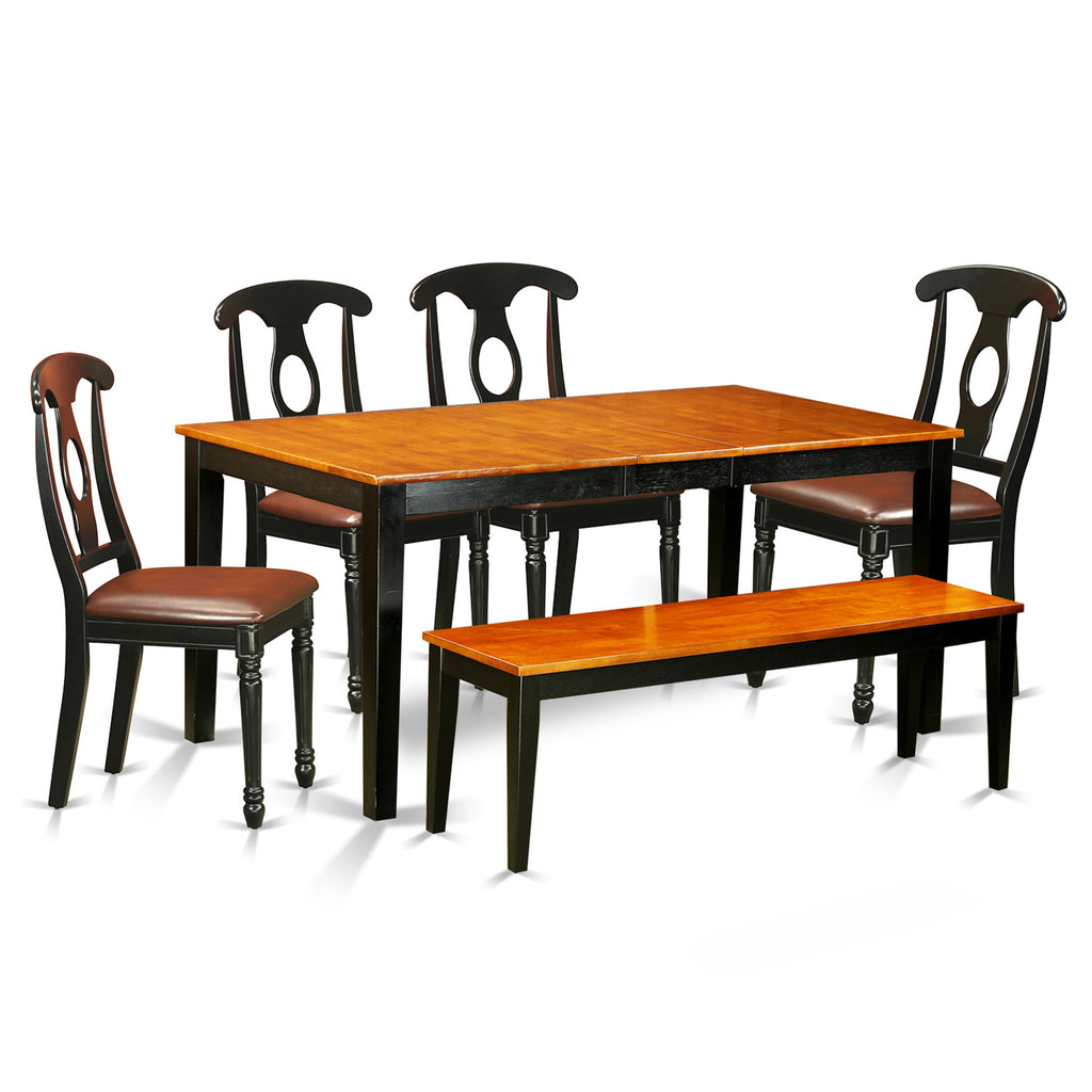 East West Furniture NIKE6-BCH-LC 6 Piece Dining Room Set Contains a Rectangle Kitchen Table with Butterfly Leaf and 4 Faux Leather Dining Chairs with a Bench, 36x66 Inch, Black & Cherry