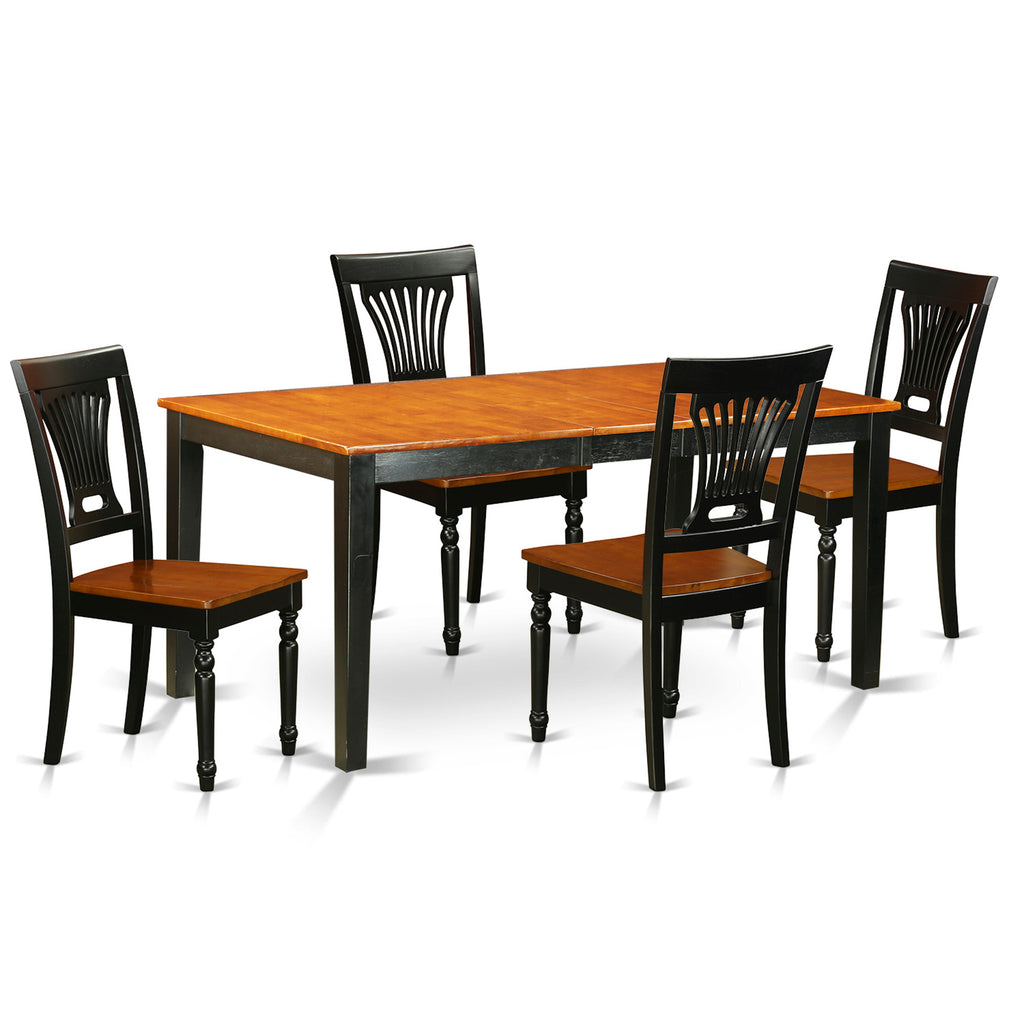 East West Furniture NIPL5-BCH-W 5 Piece Dining Room Table Set Includes a Rectangle Kitchen Table with Butterfly Leaf and 4 Dining Chairs, 36x66 Inch, Black & Cherry