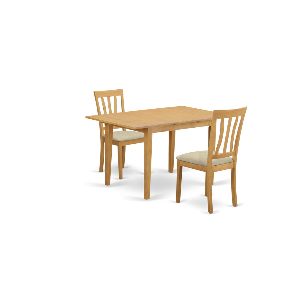 East West Furniture NOAN3-OAK-C 3 Piece Kitchen Table Set Contains a Rectangle Dining Table with Butterfly Leaf and 2 Linen Fabric Dining Room Chairs, 32x54 Inch, Oak