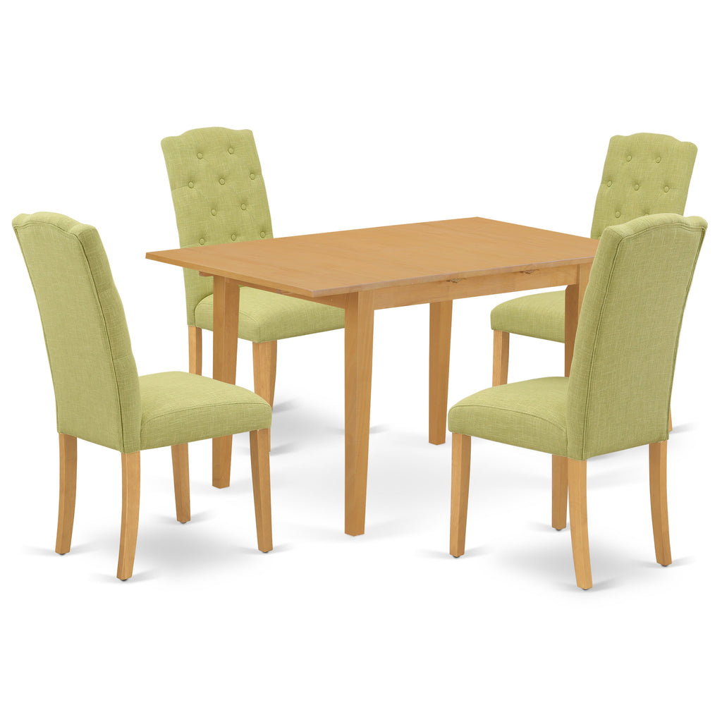 East West Furniture NOCE5-OAK-07 5 Piece Dining Table Set Includes a Rectangle Kitchen Table with Butterfly Leaf and 4 Limelight Linen Fabric Parson Dining Chairs, 32x54 Inch, Oak