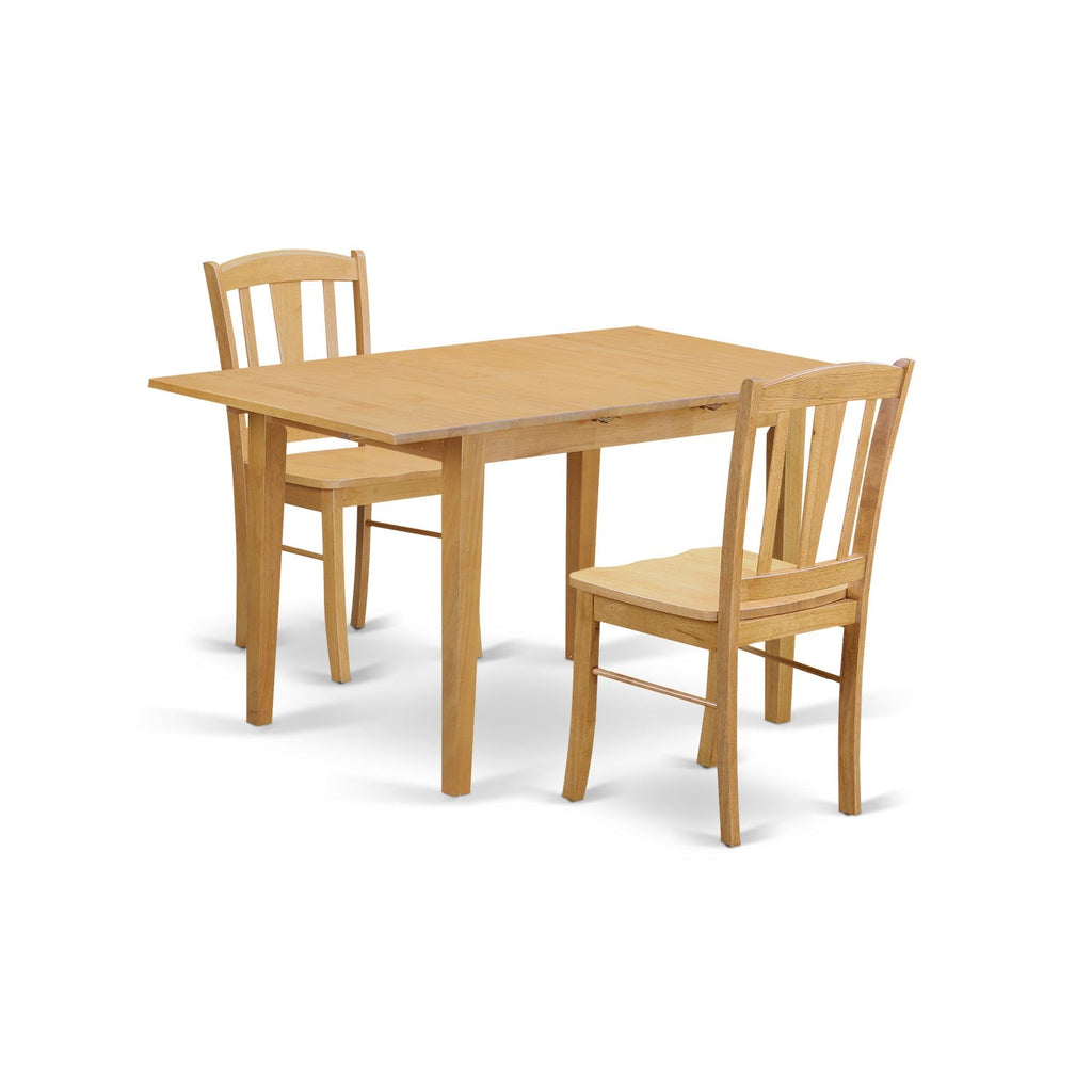 East West Furniture NODL3-OAK-W 3 Piece Dining Room Table Set  Contains a Rectangle Kitchen Table with Butterfly Leaf and 2 Dining Chairs, 32x54 Inch, Oak